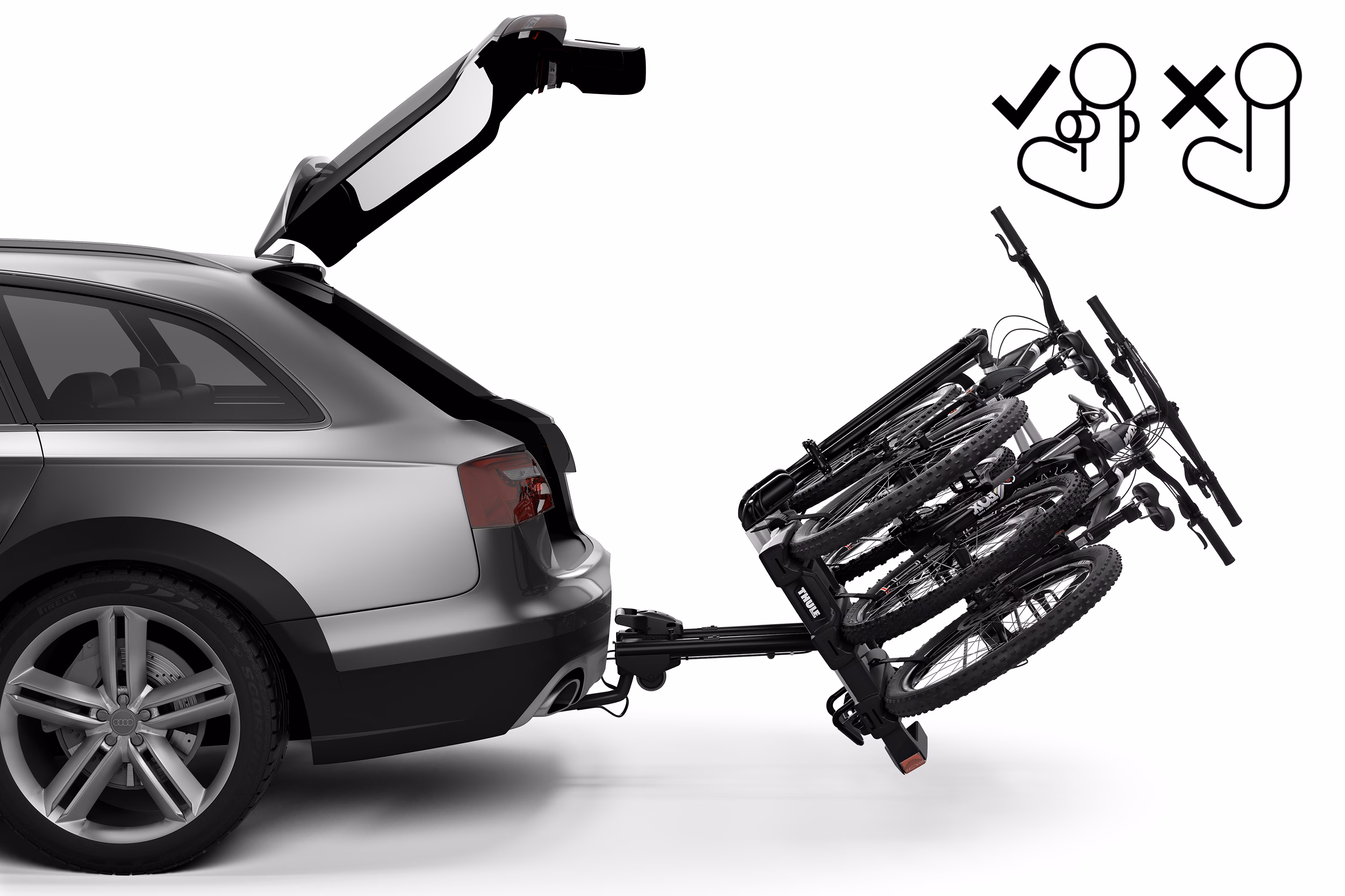 Thule EasyFold XT F 3-bike Towbar Bike Rack - Open Trunk