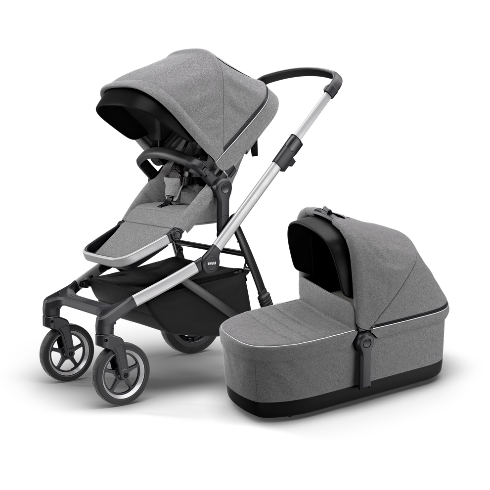 Thule Sleek city stroller aluminium/gray  melange with bassinet gray melange