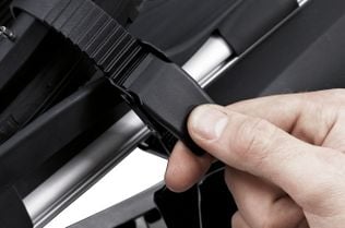Thule Excellent Short Motorhome and Caravan Bike Rack Anodised Gray - Shoe Holders Pump Buckles in use