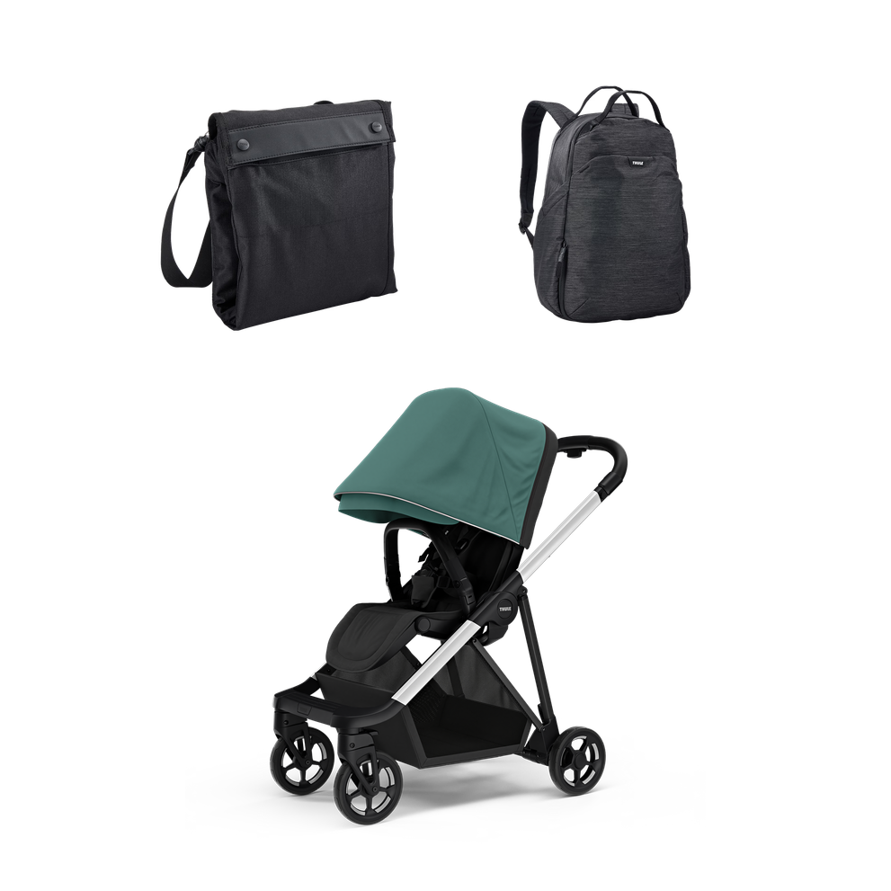 Thule Shine + Thule Stroller Travel Bag + Thule Changing Backpack - Mallard Green
