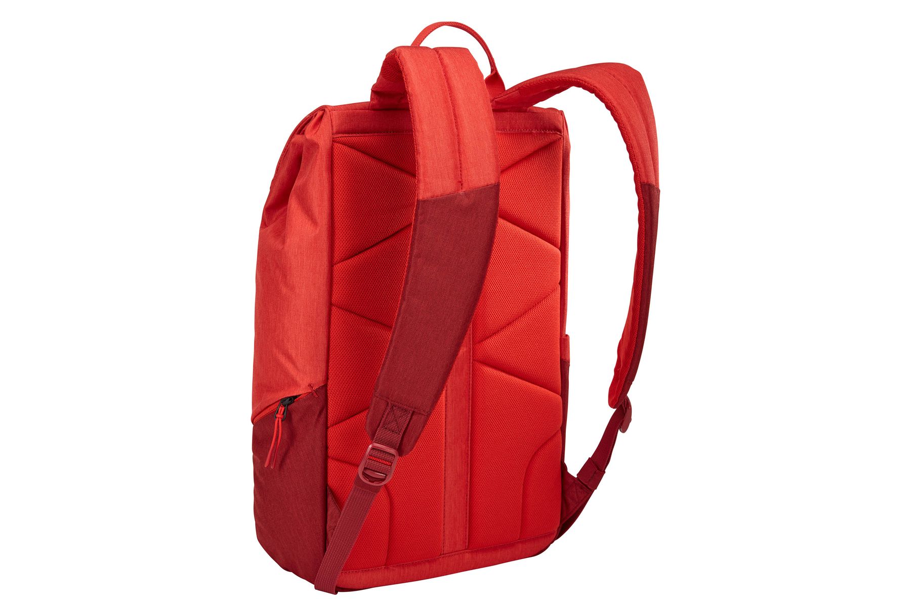 Back side of laptop backpack Thule Lithos 16L Lava Red Feather