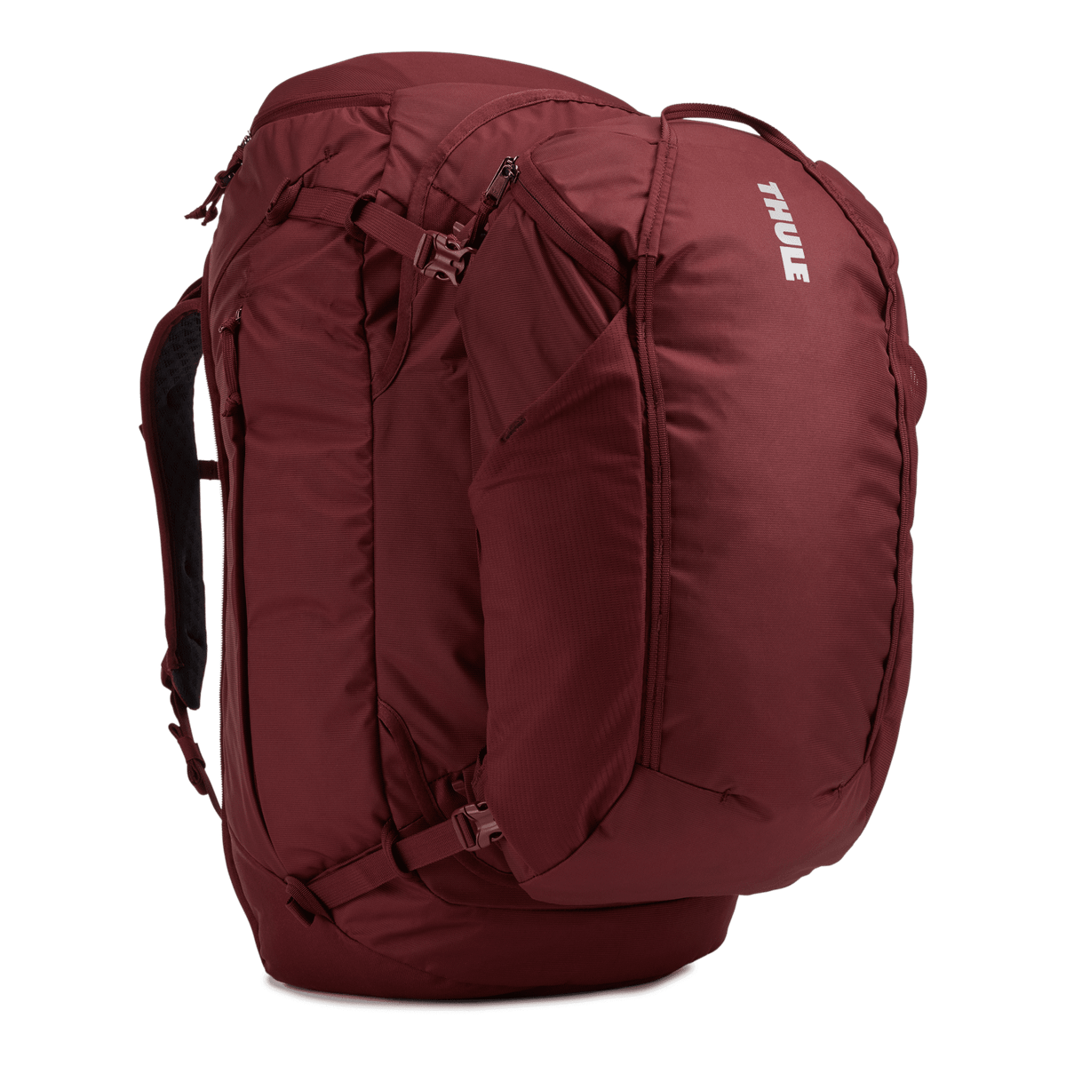 Thule Landmark 70L women's backpacking pack dark bordeaux red