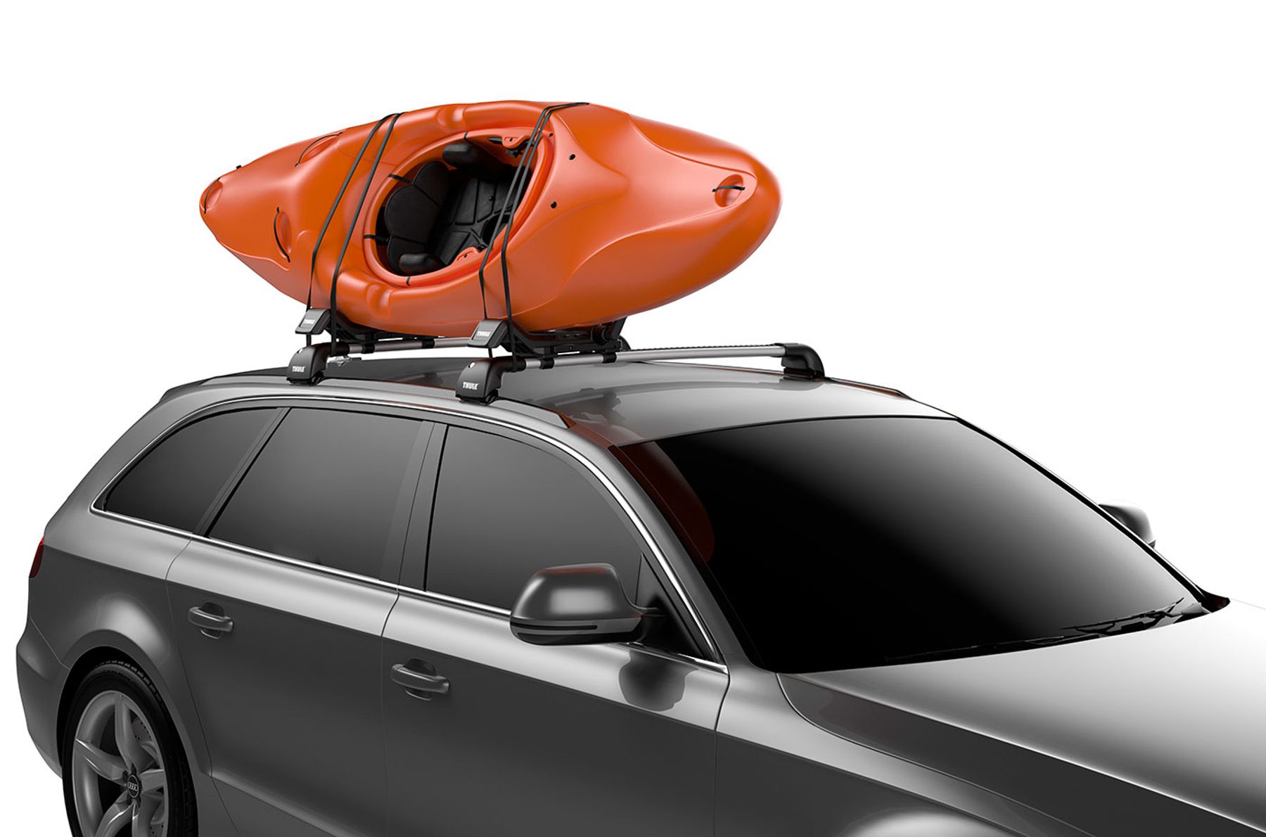 Thule Hull-a-Port XT on car and kayak on top