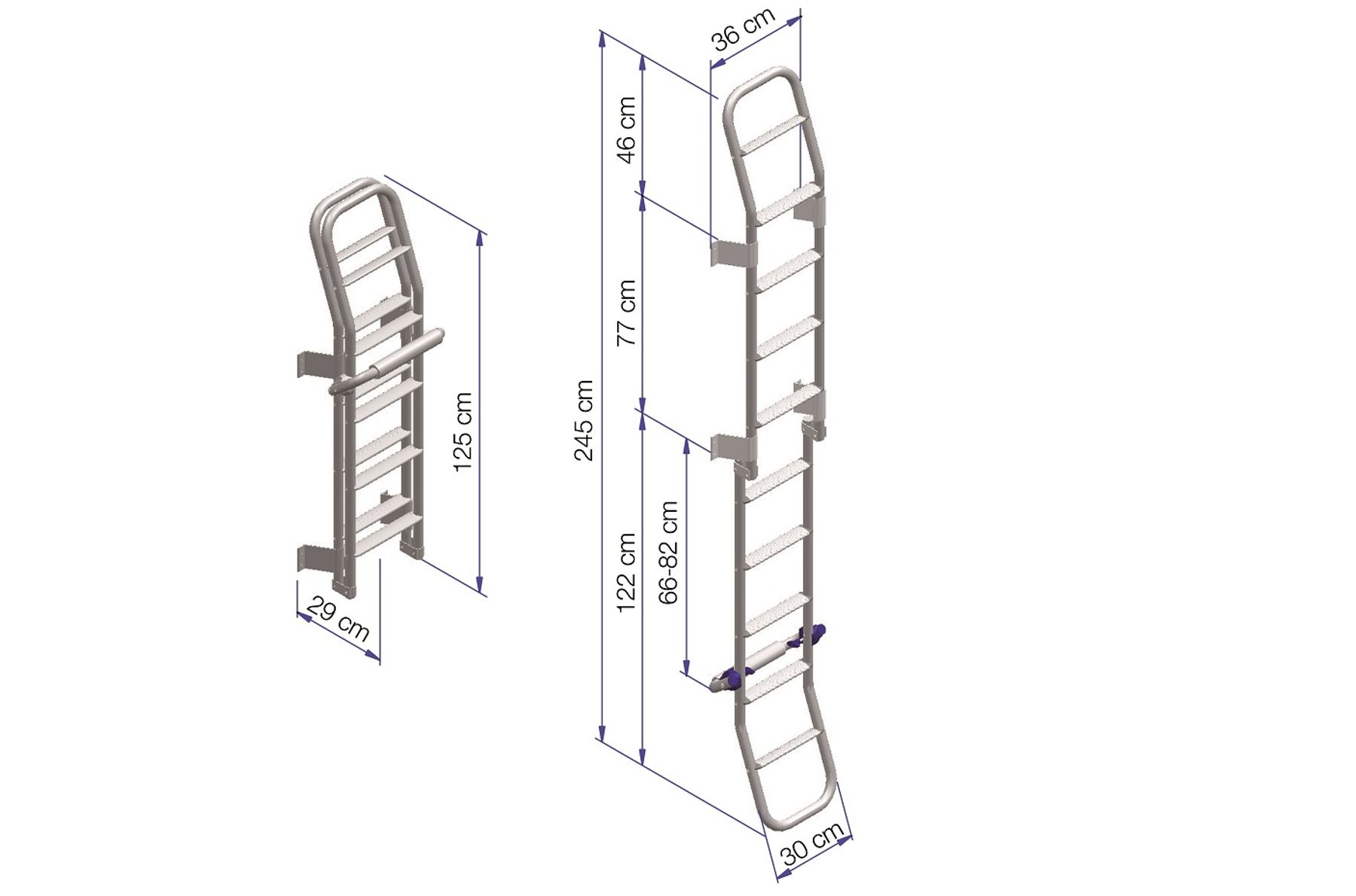 Thule Foldable Double Ladder 10 Steps Anodised Gray - Dimensions