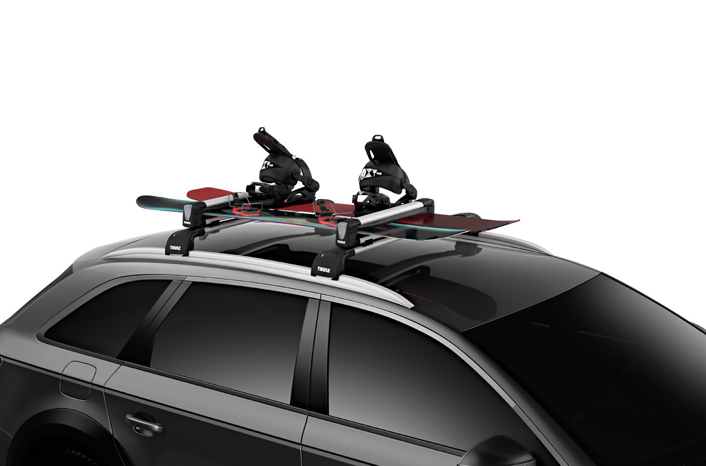 Thule SnowPack on car and snowboards
