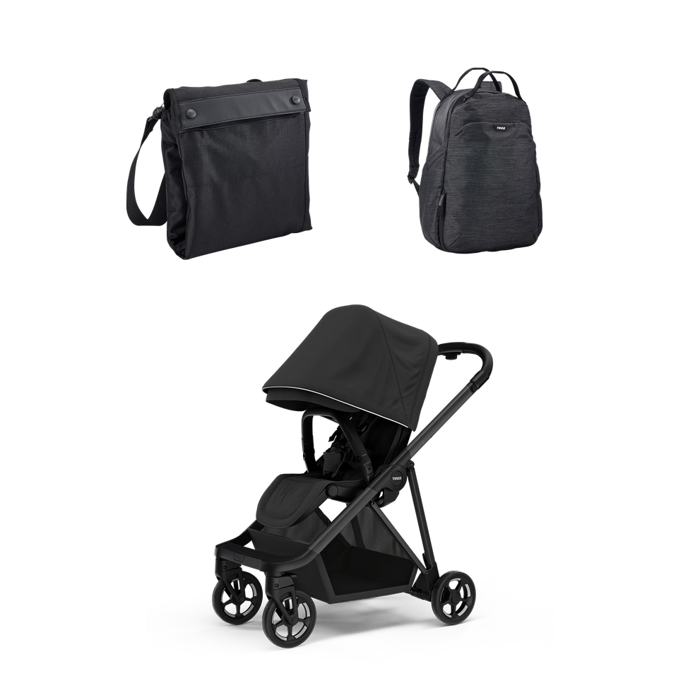 Thule Shine + Thule Stroller Travel Bag + Thule Changing Backpack - Black on Black