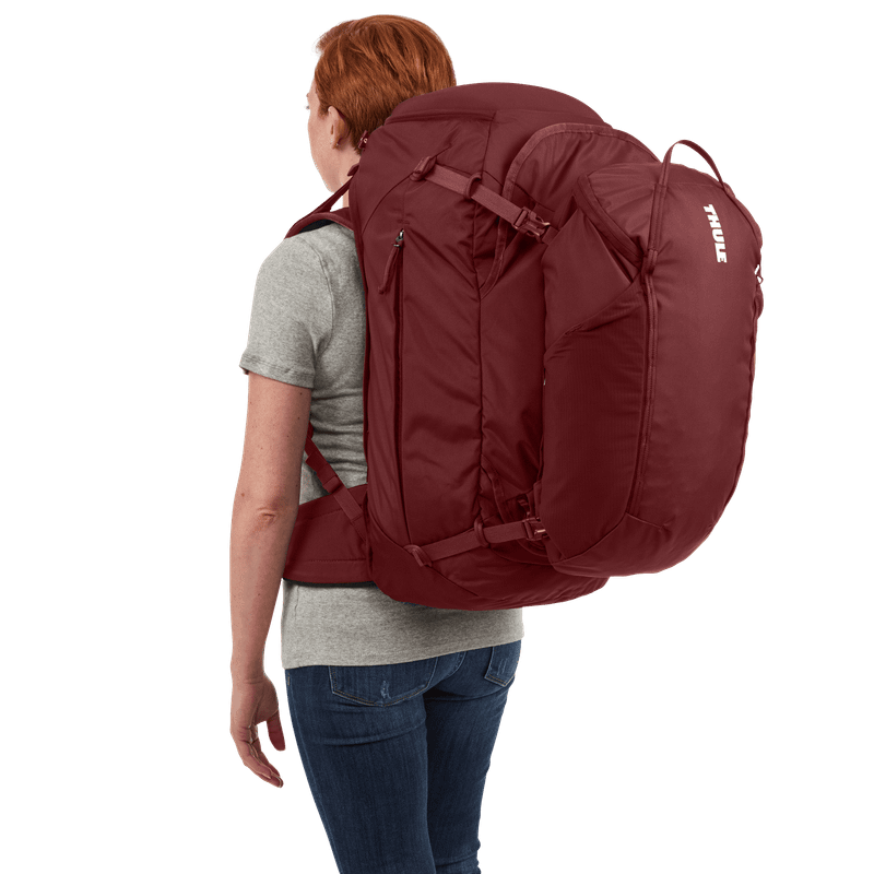 Thule Landmark 70L women's backpacking pack dark bordeaux red