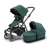 Thule Sleek city stroller mallard green on black with bassinet mallard green