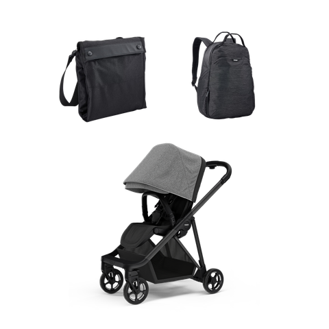Thule Shine + Thule Stroller Travel Bag + Thule Changing Backpack - Gray Melange on Black