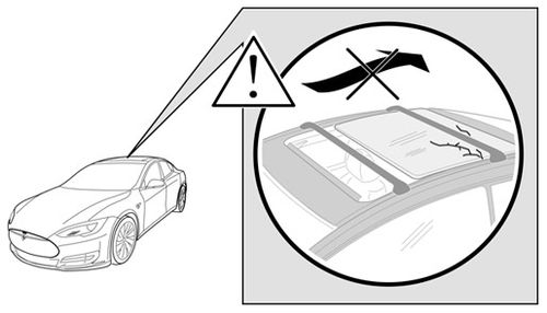 Warning on retracting glass roof while rack is mounted