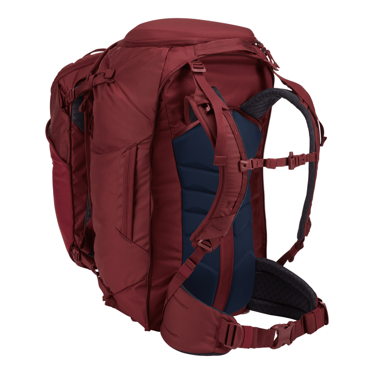 Thule Landmark 70L women's backpacking pack dark bordeaux red
