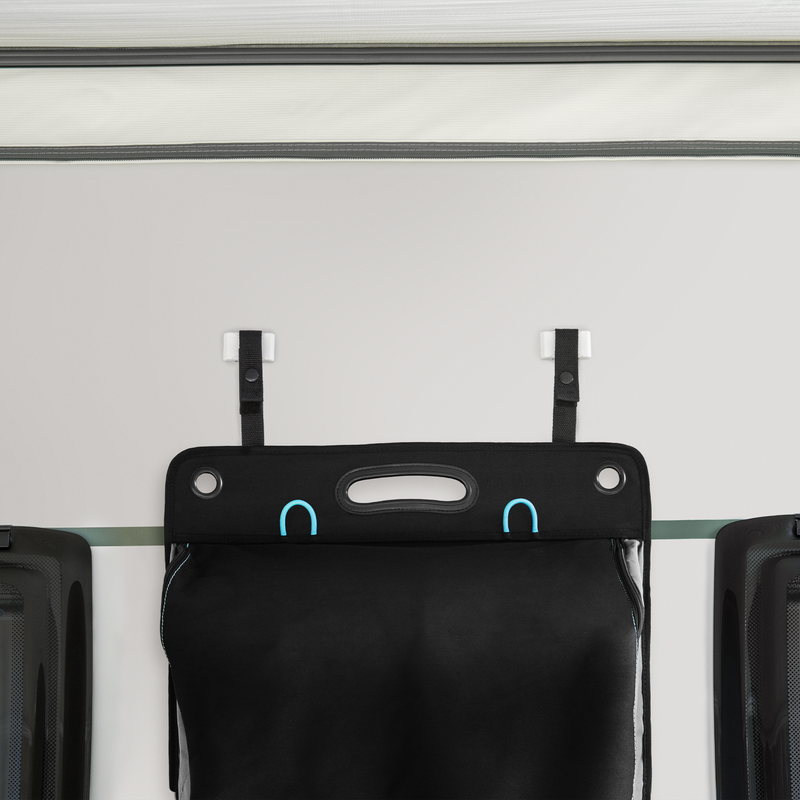 A Thule POD 2.0 attached to a white caravan.