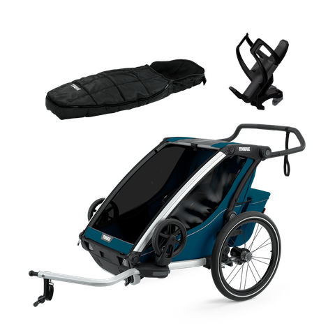 Thule Chariot Cross 2 + Thule Bottle Cage + Thule Footmuff Sport - Majolica Blue