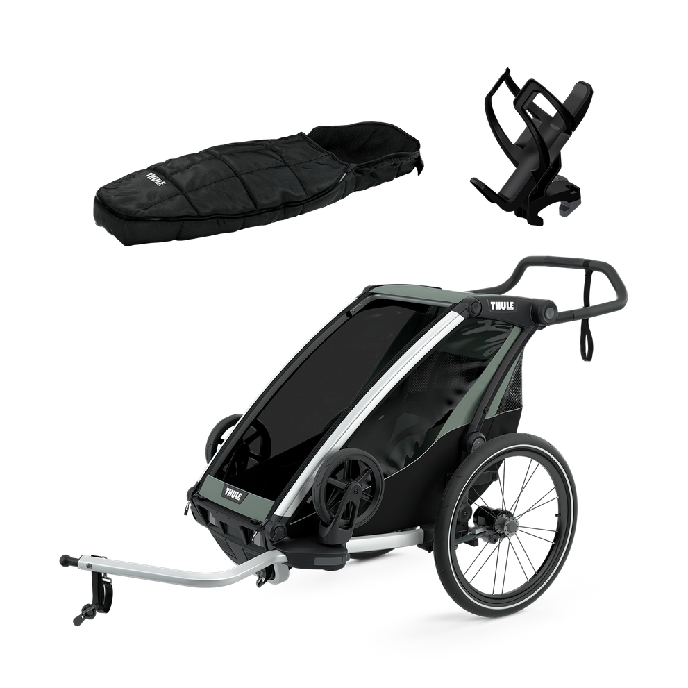 Thule Chariot Lite 1 + Thule Bottle Cage + Thule Footmuff Sport - Agave