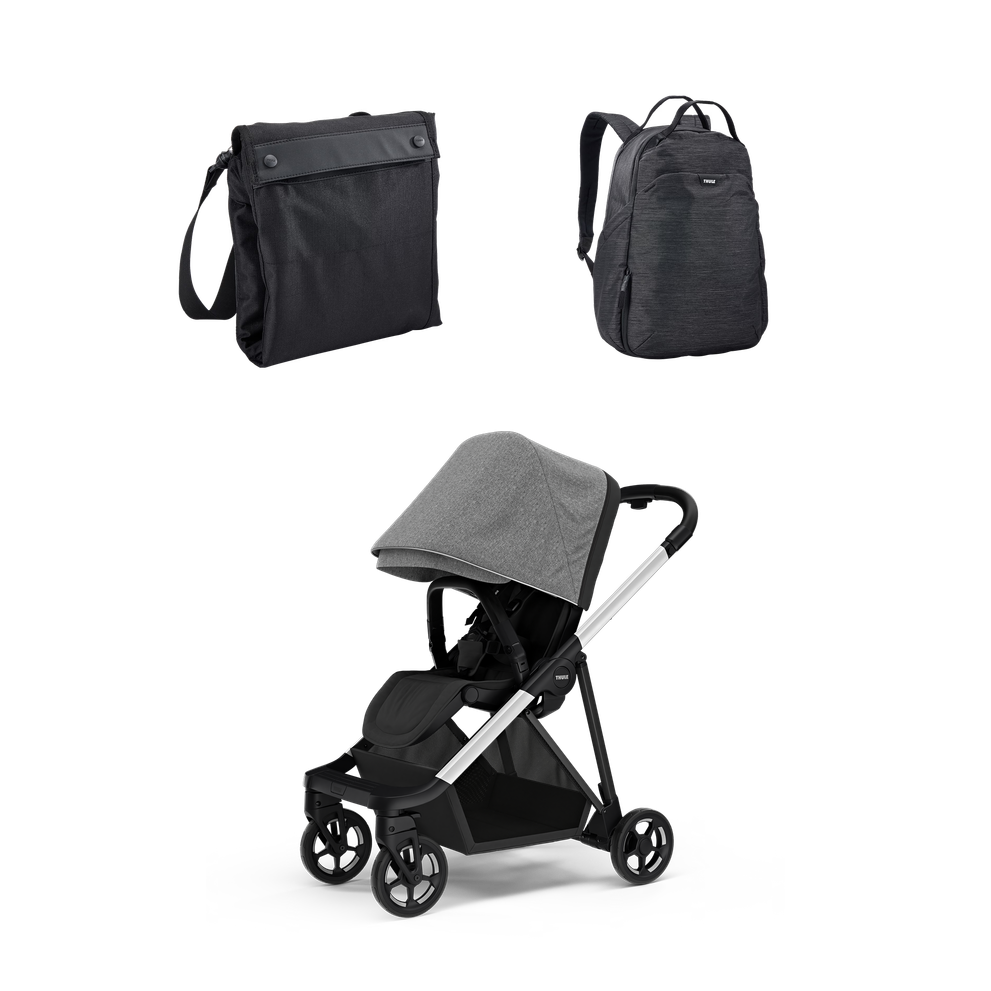 Thule Shine + Thule Stroller Travel Bag + Thule Changing Backpack - Gray Melange