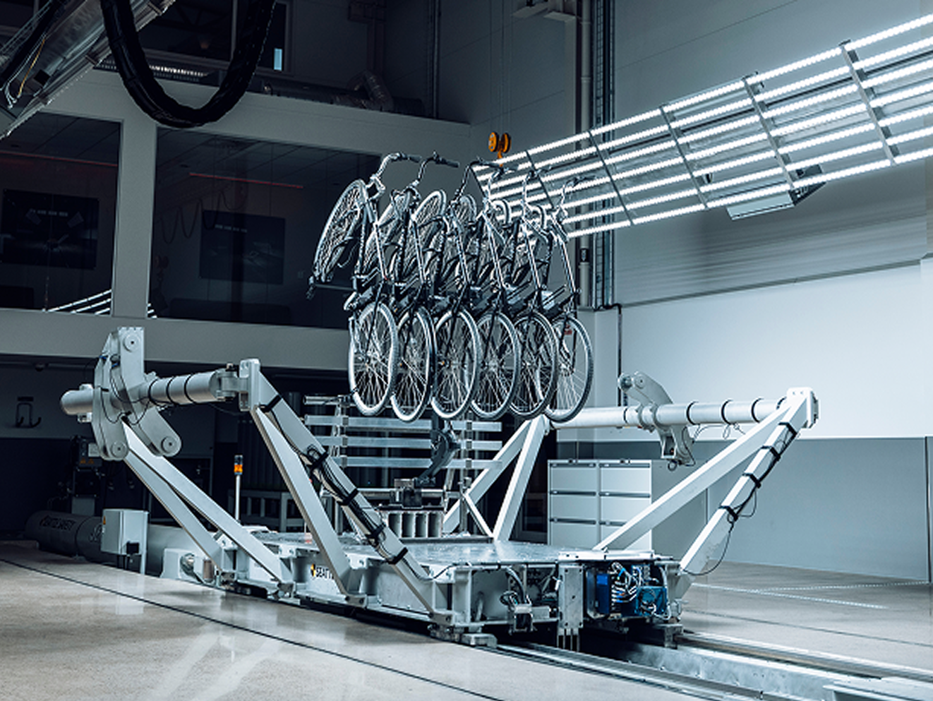 Bike racks tested for durability and safety at the Thule Test Center.