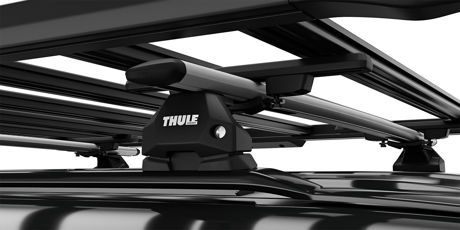 A close up of Thule Caprock crossbar kit, with a white background.
