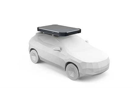 Illustration d’une voiture avec une tente de toit hardshell montée sur un toit de voiture qui n’est pas ouverte