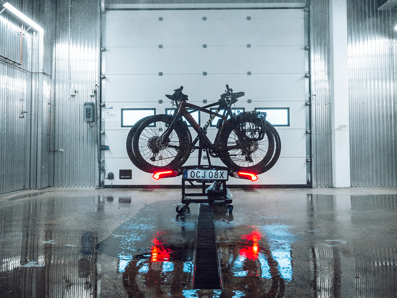 Bike racks tested for durability and safety at the Thule Test Center.