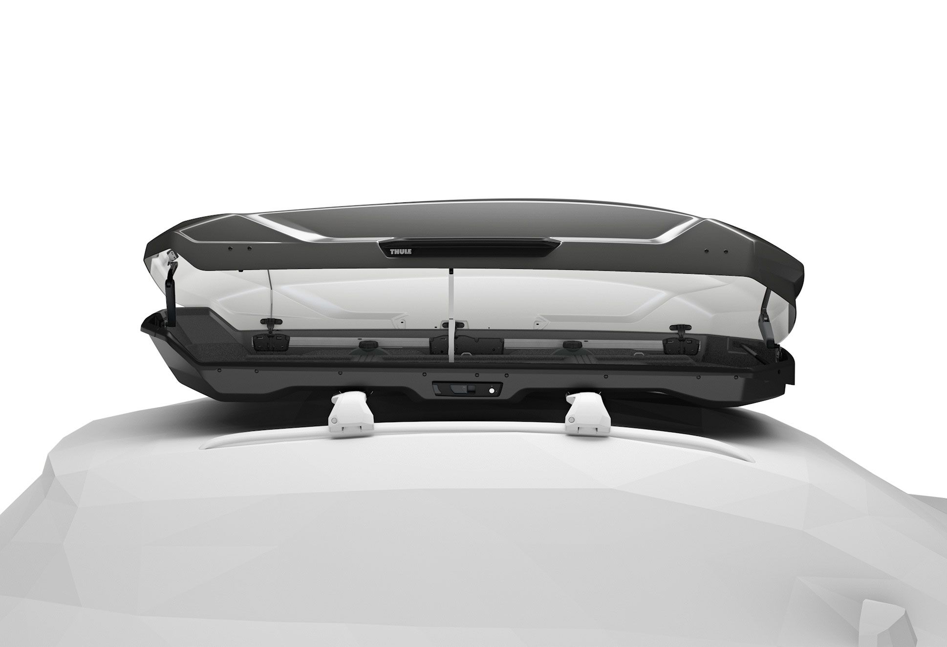 An image of the Thule Motion 3 roofbox showing the interior with the lid lifted.