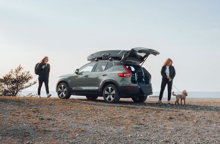 Panorama dviju žena koje šetaju sa svojim psom na stjenovitoj plaži.