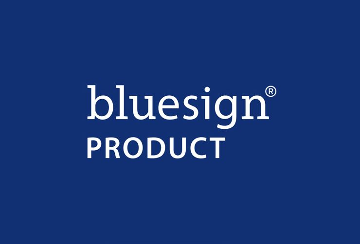 The bluesign logo with a blue background and white text.