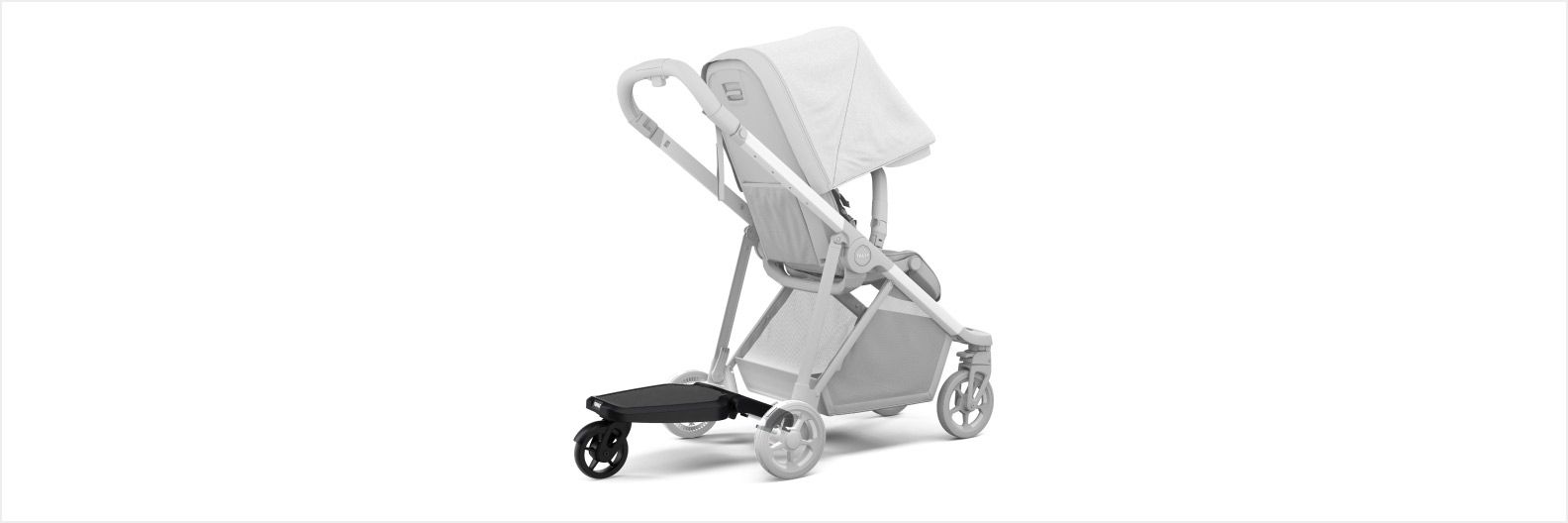 A 3D rendition of the Thule Shine stroller accessory, the Thule Rider Board, with a white background.