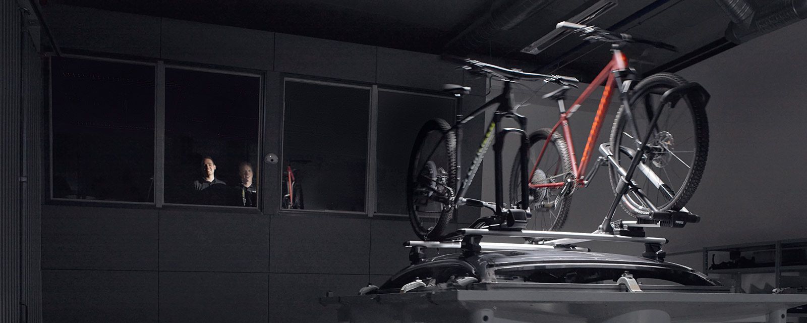 At the Thule Test Center a bike rack is going through rigorous testing.