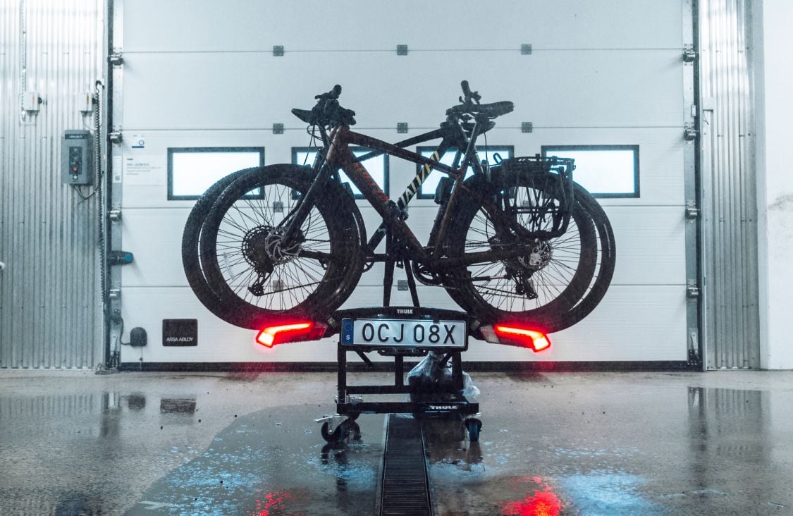 Bike racks tested for durability and safety at the Thule Test Center.