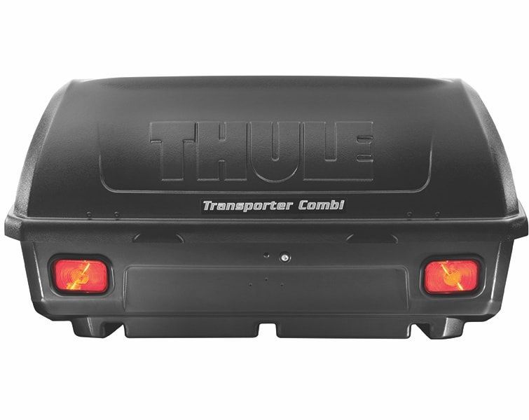 A close-up of the Thule hitch cargo carrier with a white background.
