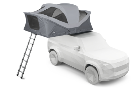 Illustratie van een auto met een softshell daktent gemonteerd op een autodak