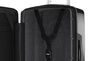A close up of Thule Revolve luggage with a white background. 