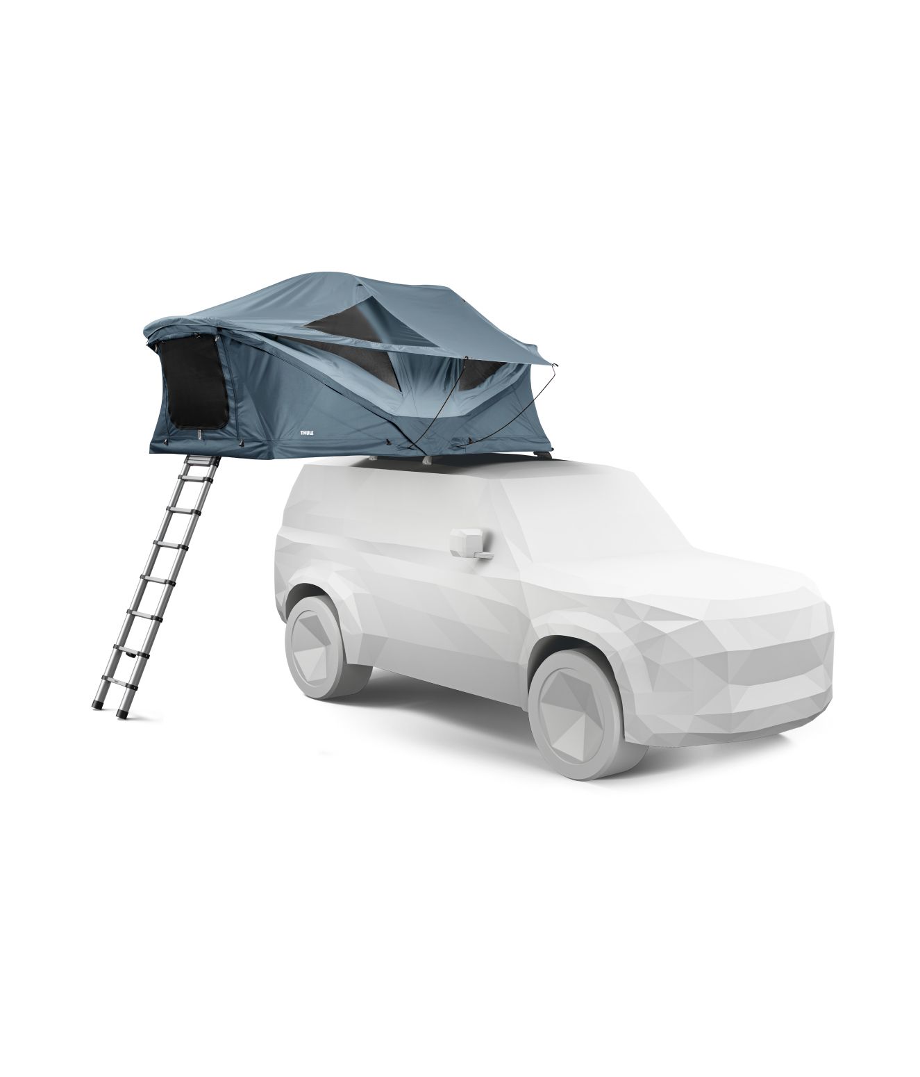Палатка для крыши Thule Approach, установленная на крыше концепт-кара Thule. Палатка открыта, на изображении заметны её просторное внутреннее пространство и прочная ткань.