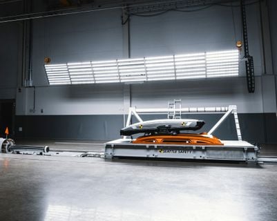 Thule roof box has been mounted on a test car roof in Thule test center