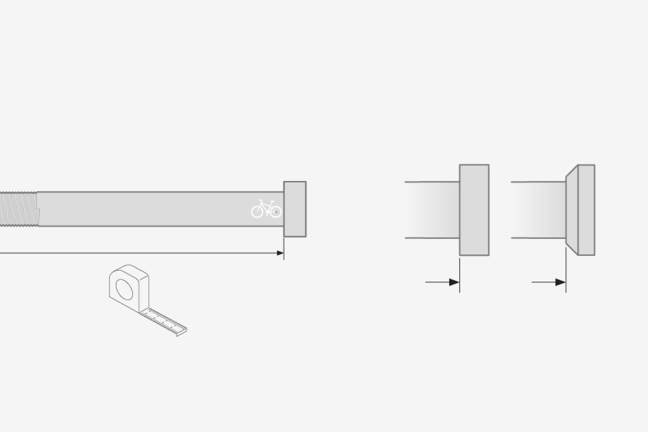 A technical drawing shows a thruacle with two different head shapes, alongside a measuring tool indicating how to measure dimensions.