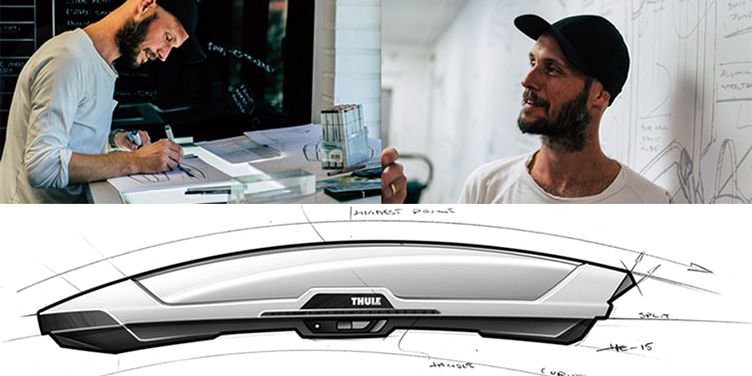 Thule head designer designing a Thule car top carrier and the sketches.