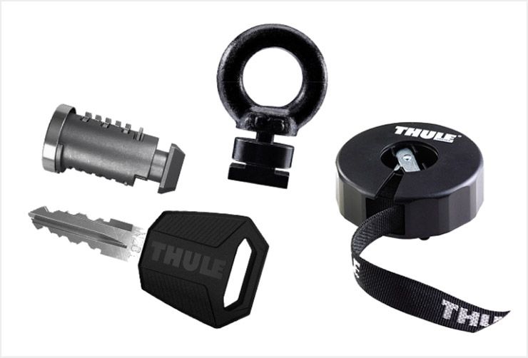 Close up of Thule roof rack accessories and components to use with a Thule roof rack