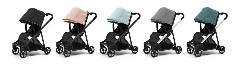 All the Thule Shine city stroller colors in a row with a white background.