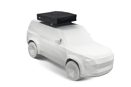 Ilustración de un coche con una tienda de techo softshell montada en el techo de un coche que no está abierta