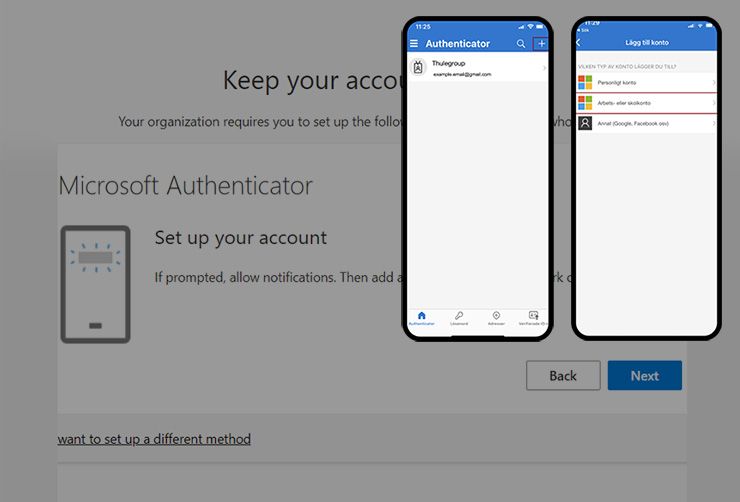 Microsoft Authenticatorアプリをセットアップします。