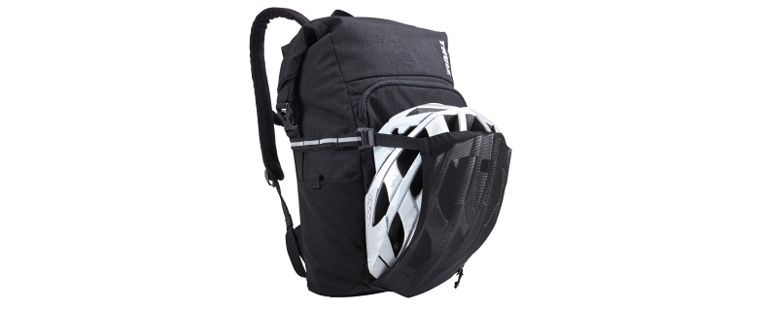 An example of a helmet net on the Thule Pack 'n Pedal commuter backpack.