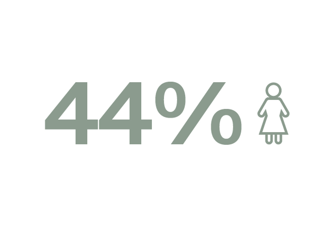 Un verde con scritto "44%" e un'icona di una persona accanto a destra. 